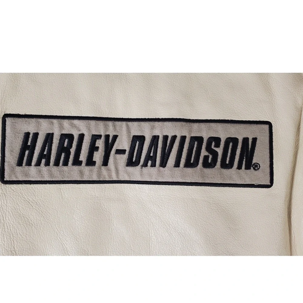 Harley Davidson Womens Leather Vest and Pants Set Cream Black Biker Riding Gear - Picture 10 of 16
